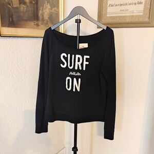 Hollister Sequin 'Surf On' Navy Off The Shoulder Sweatshirt